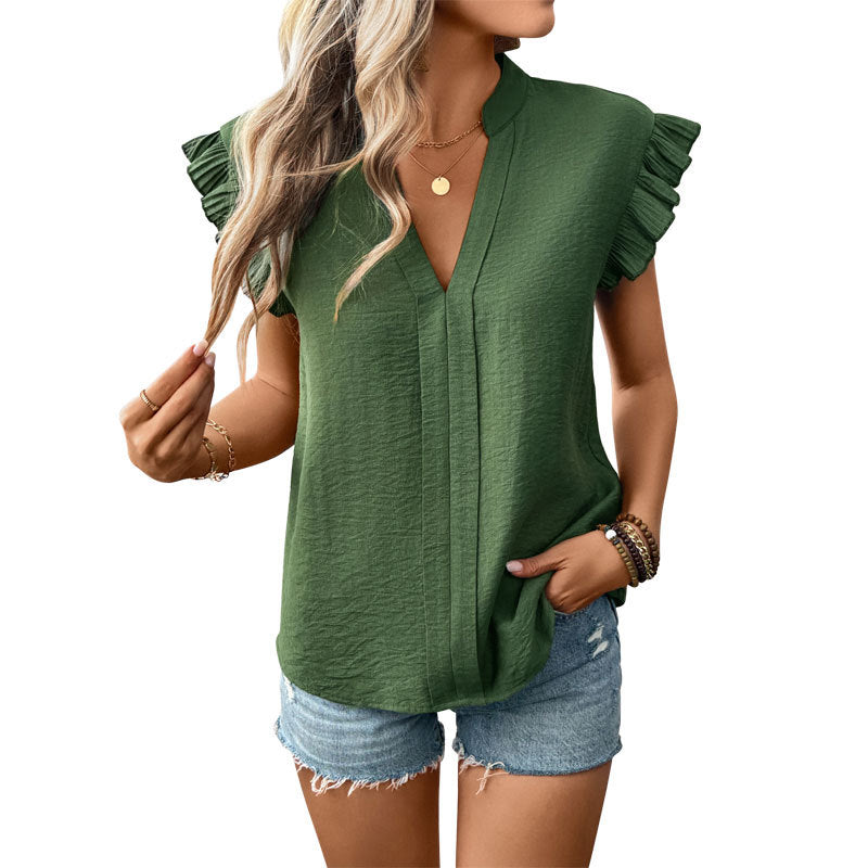 Damen Bluse mit voluminösen Rüschenärmel und eleganter V-Ausschnitt GR