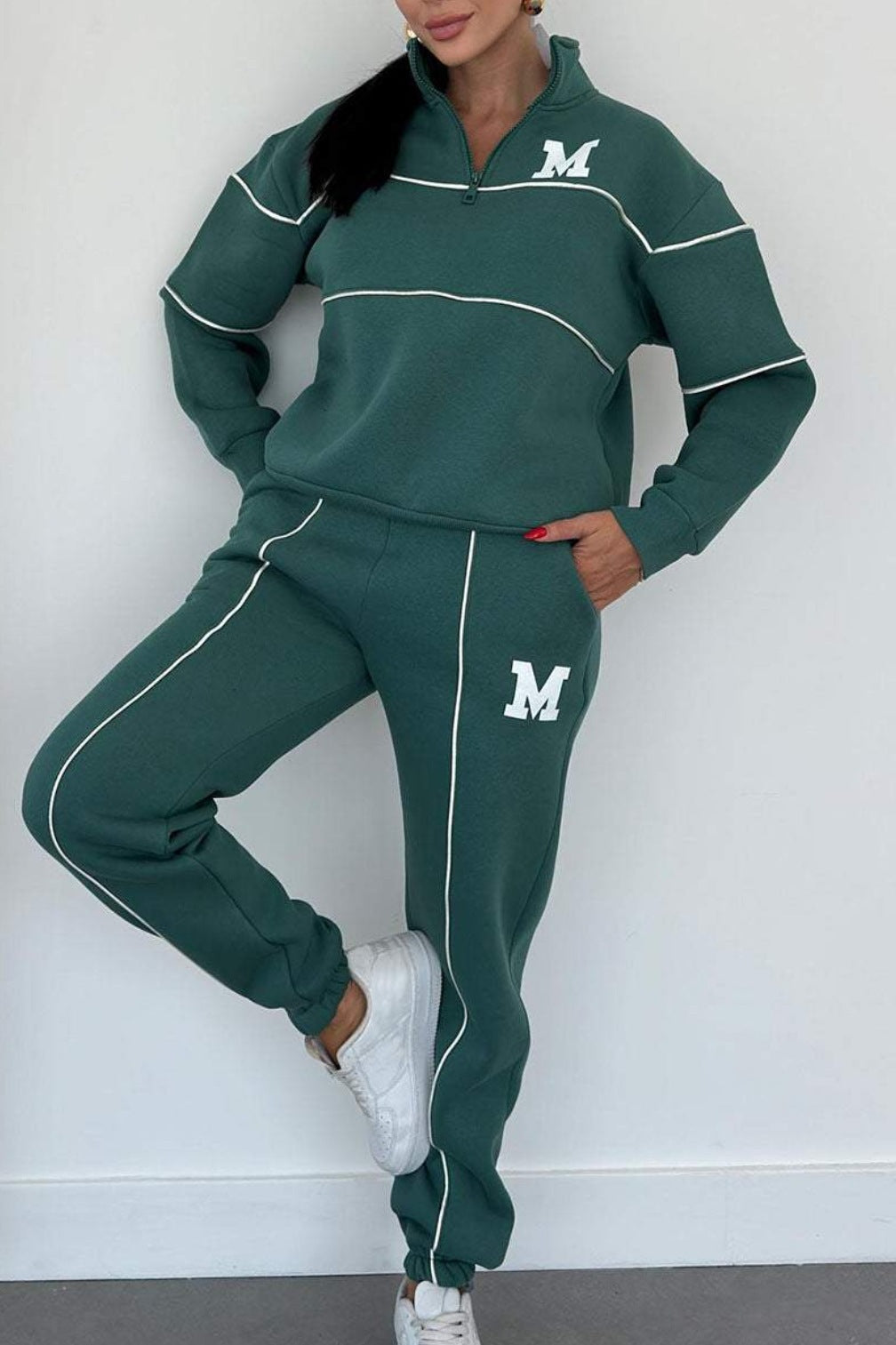 Damen sportliches Fleece-Anzugset mit Stehkragen und praktischen Taschen GR
