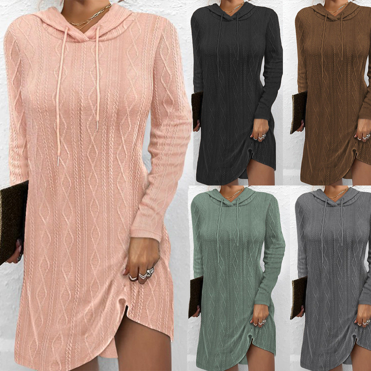 Women's textured hoodie dress with side slit, size