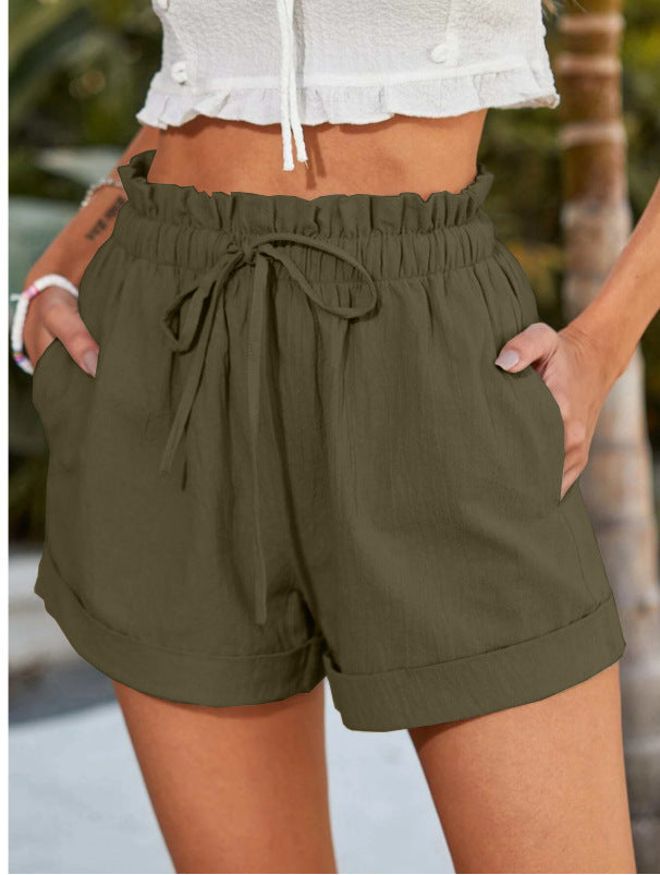 Damen lässige Shorts mit elastischem Bund und Rüschendetail GR