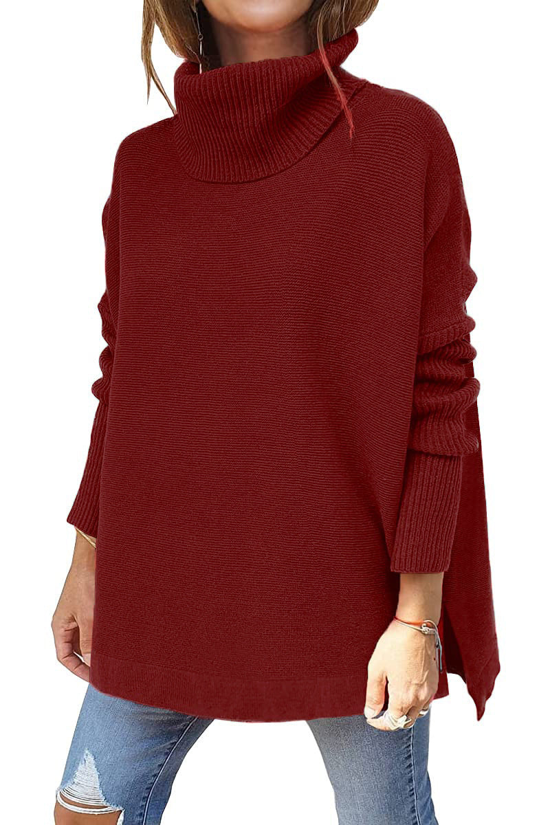 Women's oversized roll-neck sweater with textured knit design, size