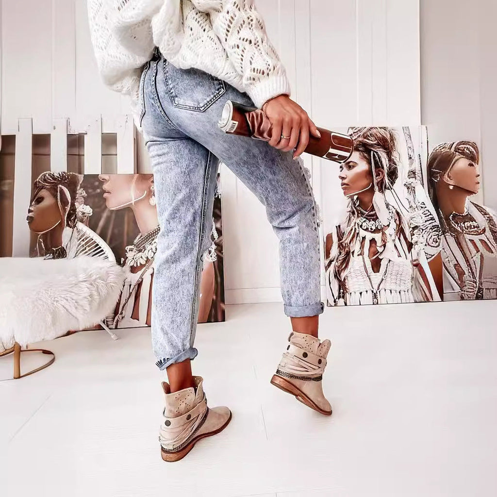 Damen Destroyed Boyfriend Jeans im lässigen Vintage-Stil mit hohem Bund GR