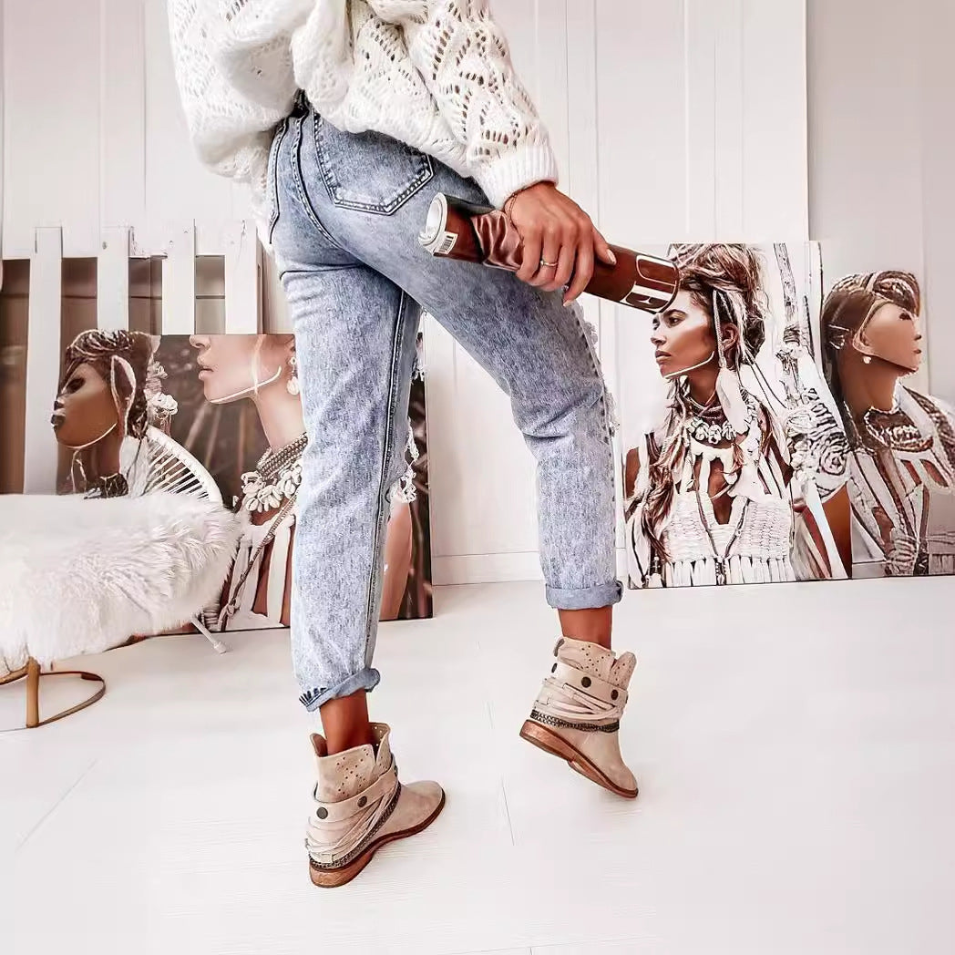 Damen Destroyed Boyfriend Jeans im lässigen Vintage-Stil mit hohem Bund GR