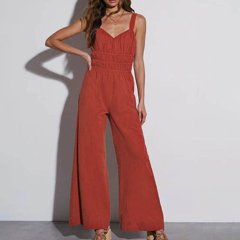 Women's elegant jumpsuit with wide legs and adjustable straps, size
