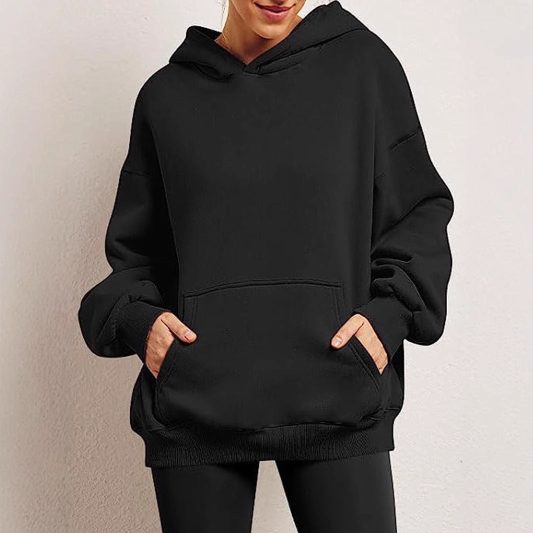 Damen oversized Kapuzenpullover aus weichem Baumwollmix mit praktischen Taschen GR
