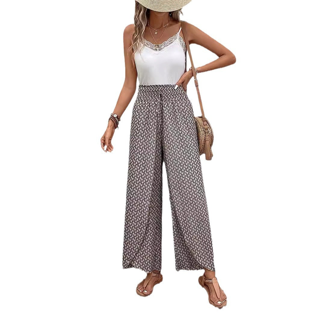 Damen weite Sommerhose mit elastischem Bund und floralem Design GR