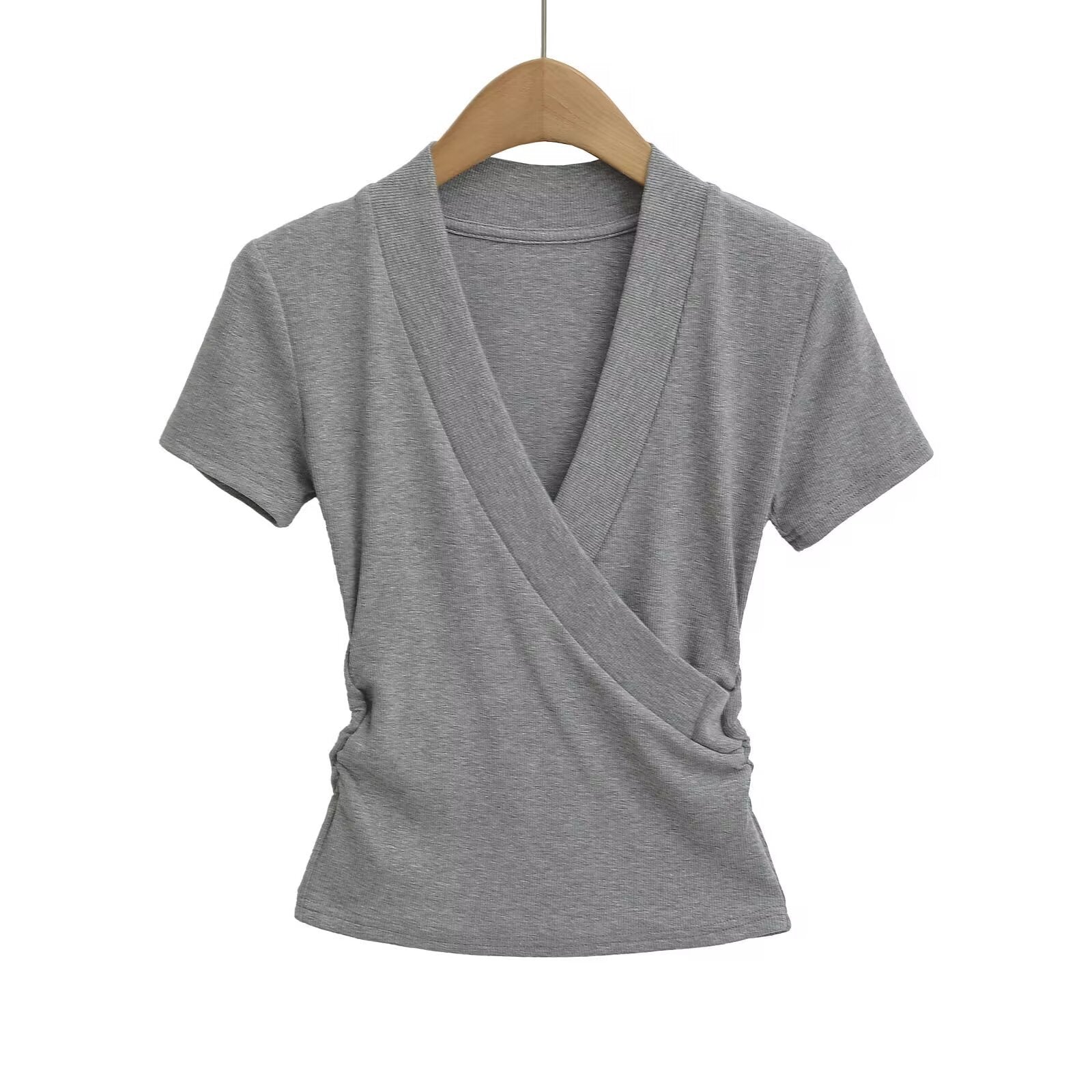 Women's wrap top with elegant V-neck and figure-flattering cut, size