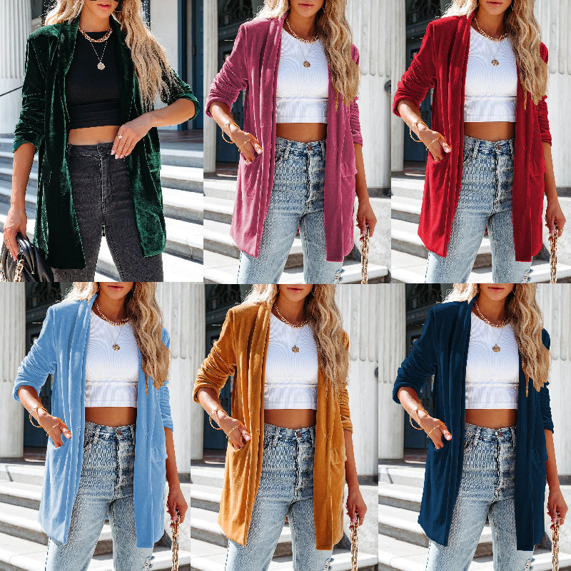 Damen lässiger Longcardigan mit seitlichen Taschen und offenem Schnitt GR