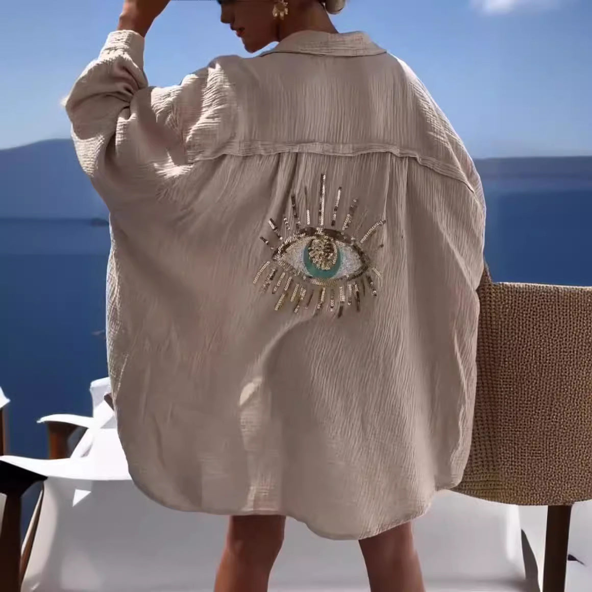 GR | Reverskragen Baumwoll-Leinen-Shirt für Frühling/Sommer