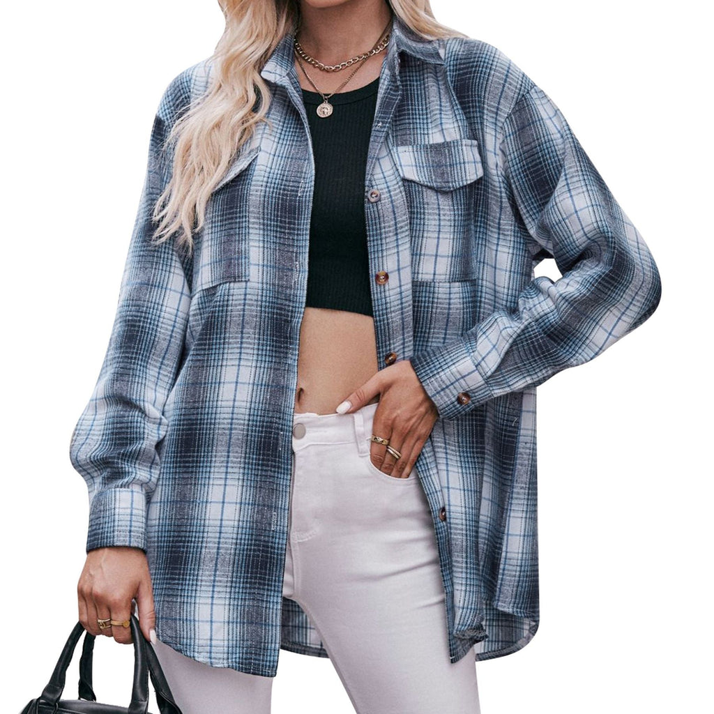 Women's checked shirt with button-up front design and casual knot detail, size GR
