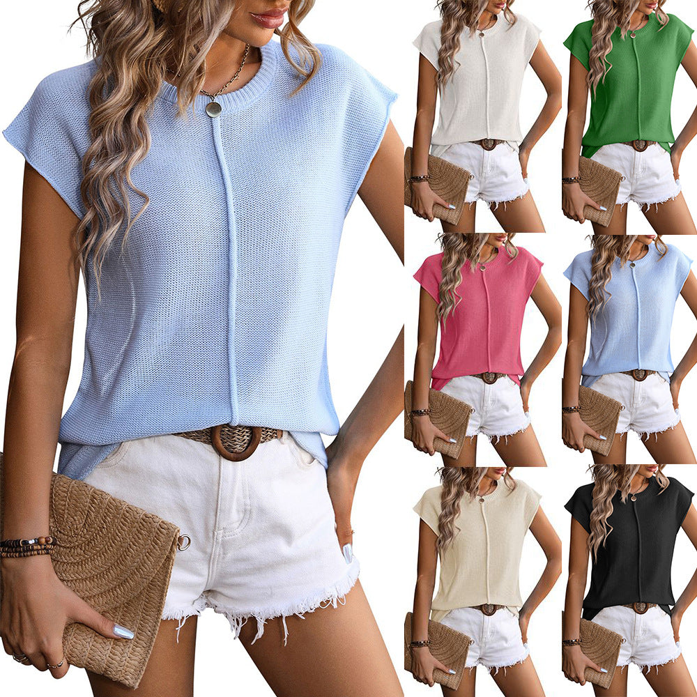 Women's casual short-sleeved knit top with a textured design, size GR