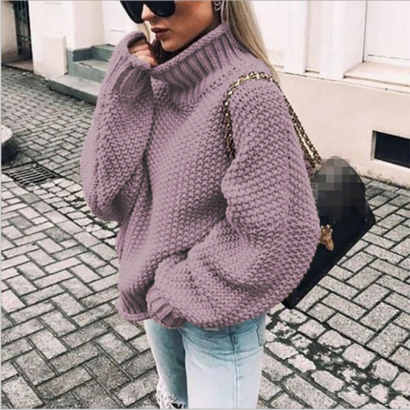 Damen Grobstrickpullover mit hohem Kragen und lässigem Schnitt GR