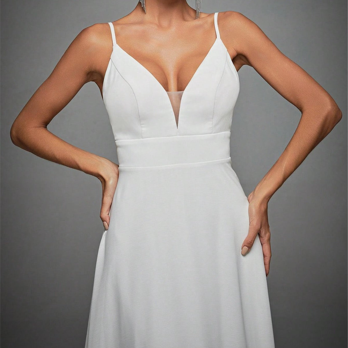 GR | V-Ausschnitt Träger Abendkleid Spitze Rückenfrei Große Schwung Tanzkleid Festkleid Brautjungfernkleid