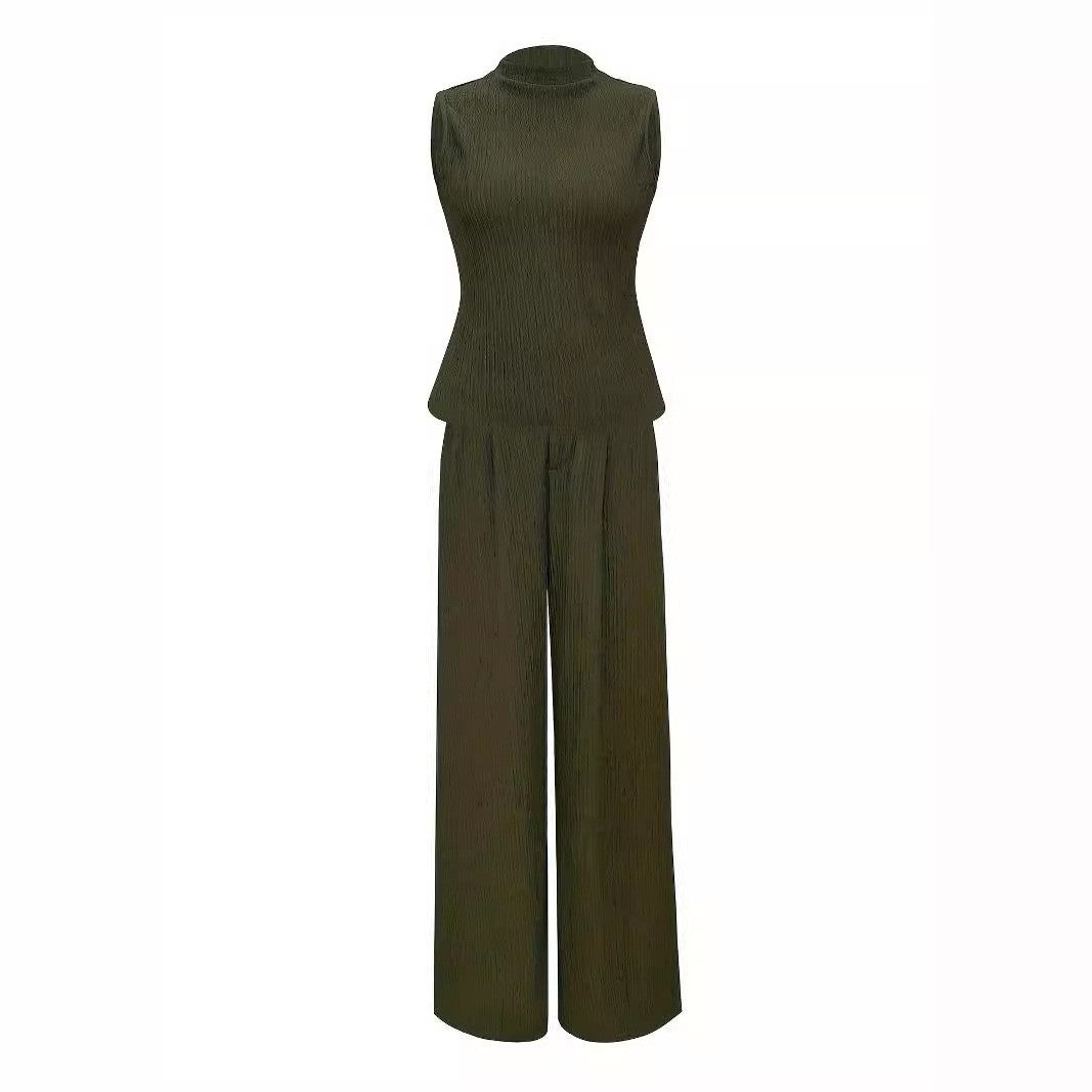 Women's elegant jumpsuit with ribbed texture and high collar, size