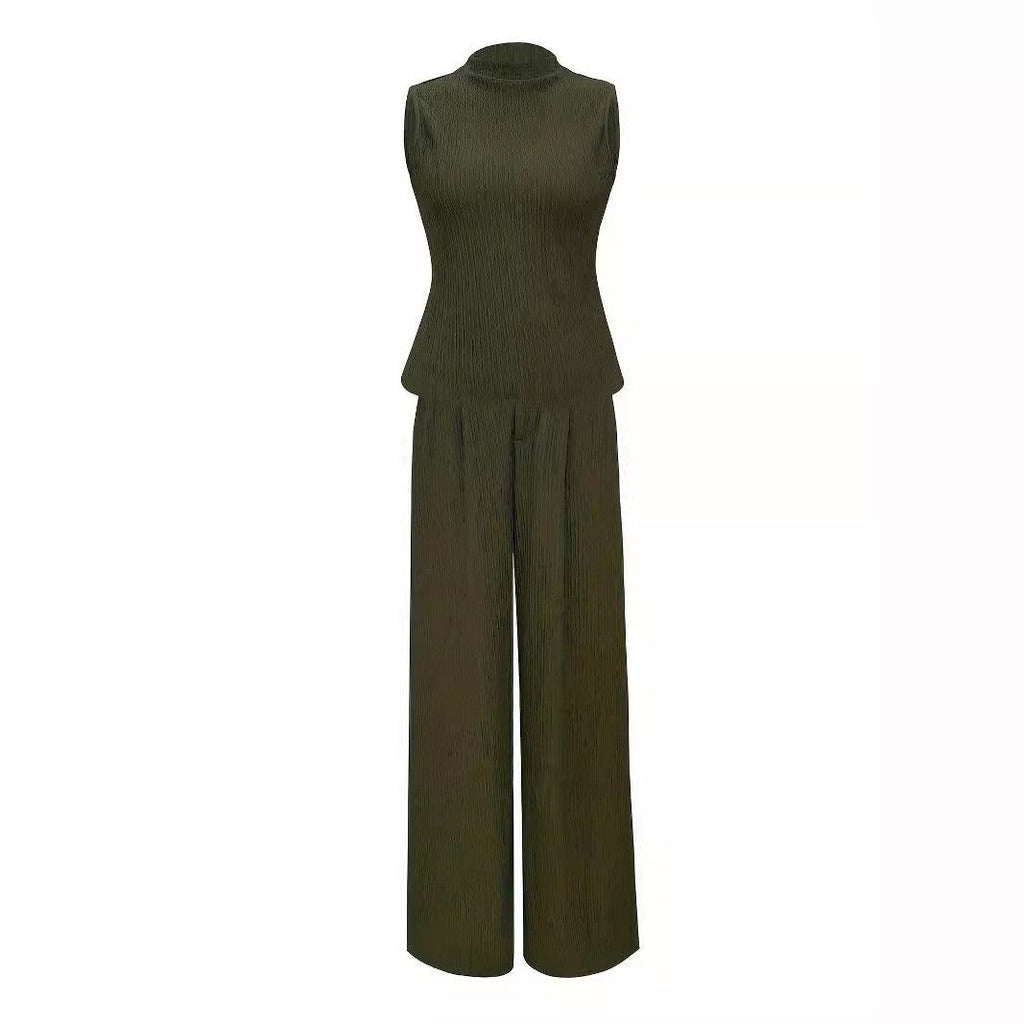 Women's elegant jumpsuit with high collar and wide leg, size