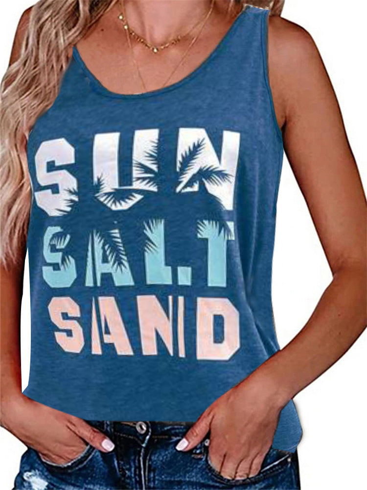 Women's sleeveless casual shirt with trendy graphic design, size