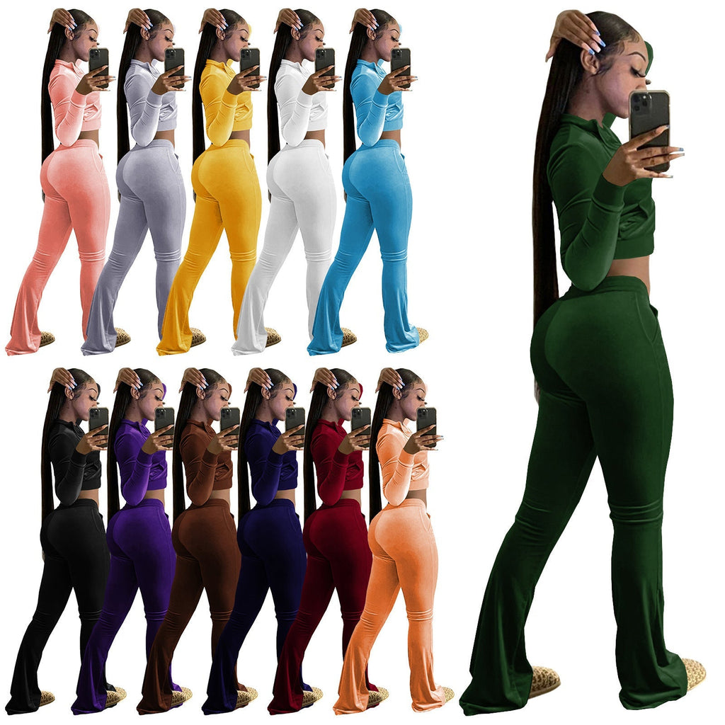 Damen Velours Tracksuit mit Zip-Front und weit geschnittener Hose GR