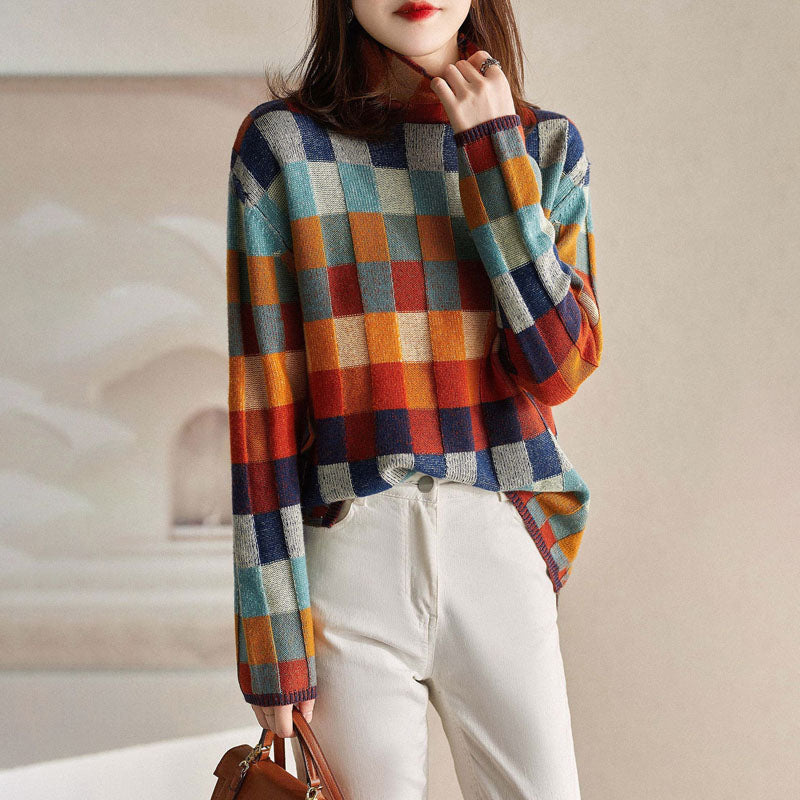 GR | Bunter Karierter Strickpullover