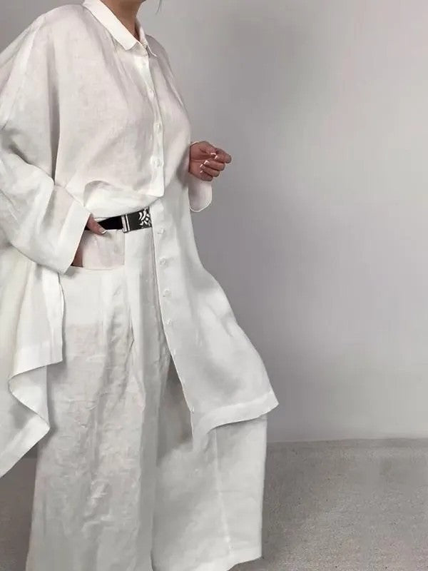 GR | Solid Color Wide Leg Two-Piece Set 
