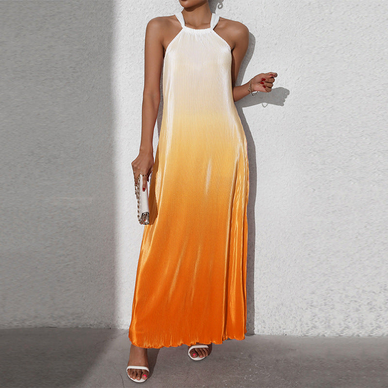 GR | Gradient Spaghetti Strap A-Line Long Dress