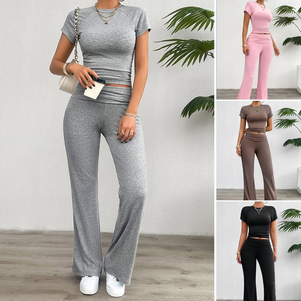 Damen Freizeit-Loungewear-Set mit cropped Oberteil und weiter Hose GR