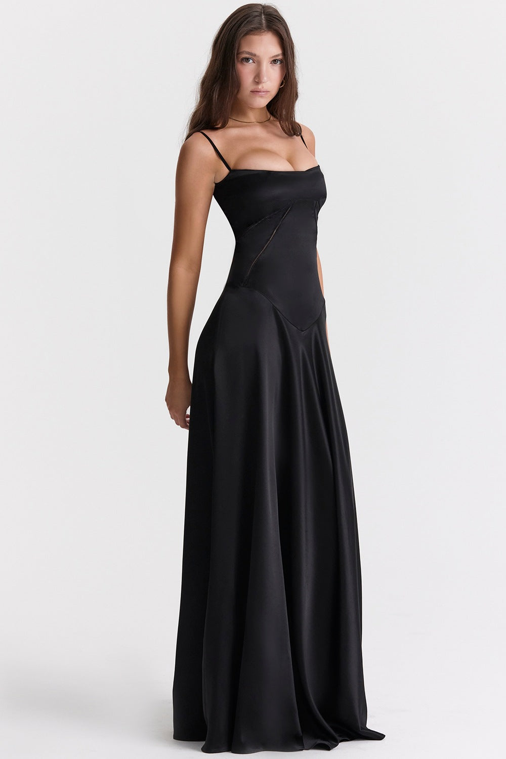 Women's evening dress with a figure-hugging cut and elegant satin finish, size GR