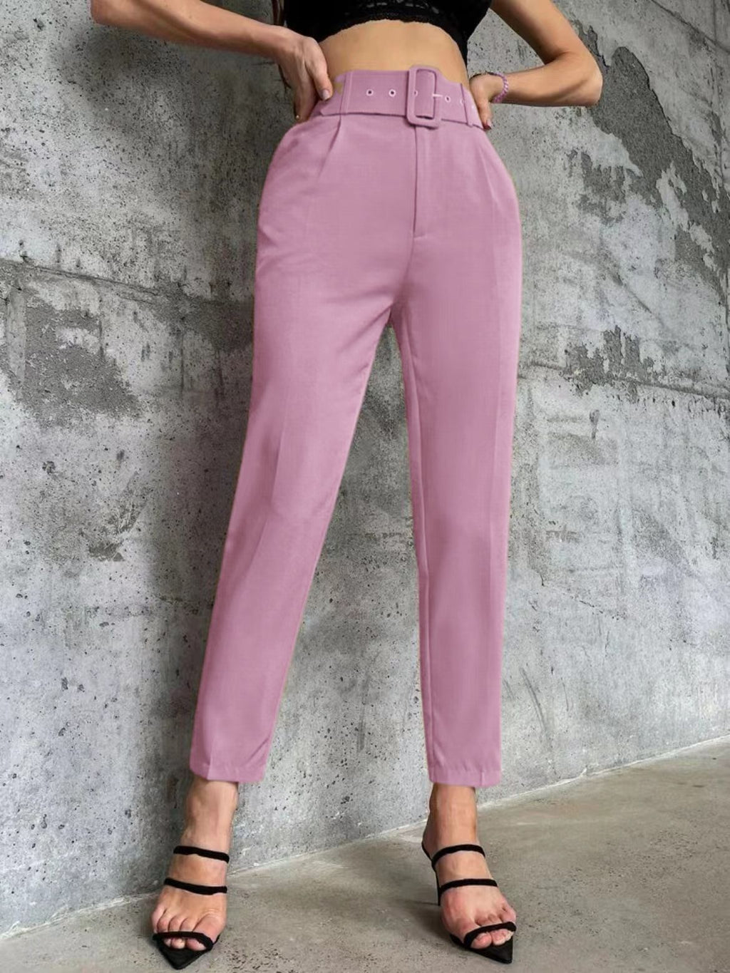Damen weite Hochbundhose mit schickem Gürtel GR