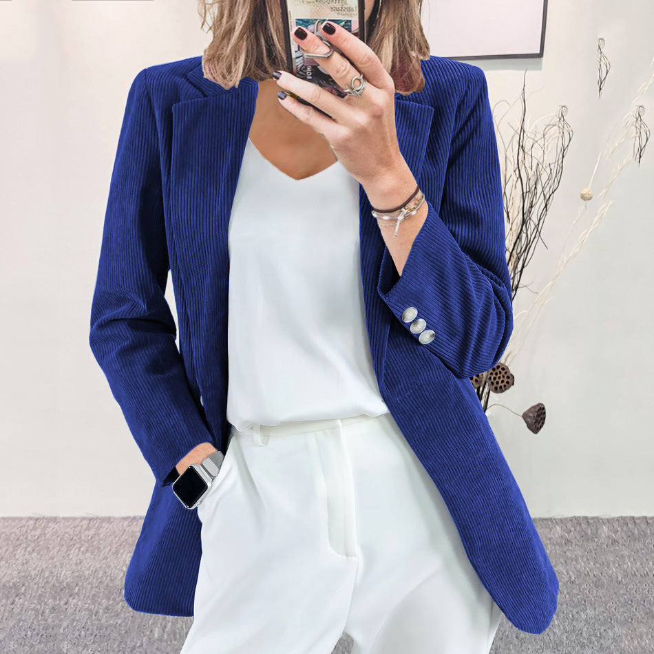 Women's corduroy blazer with a fine texture and elegant details, size S