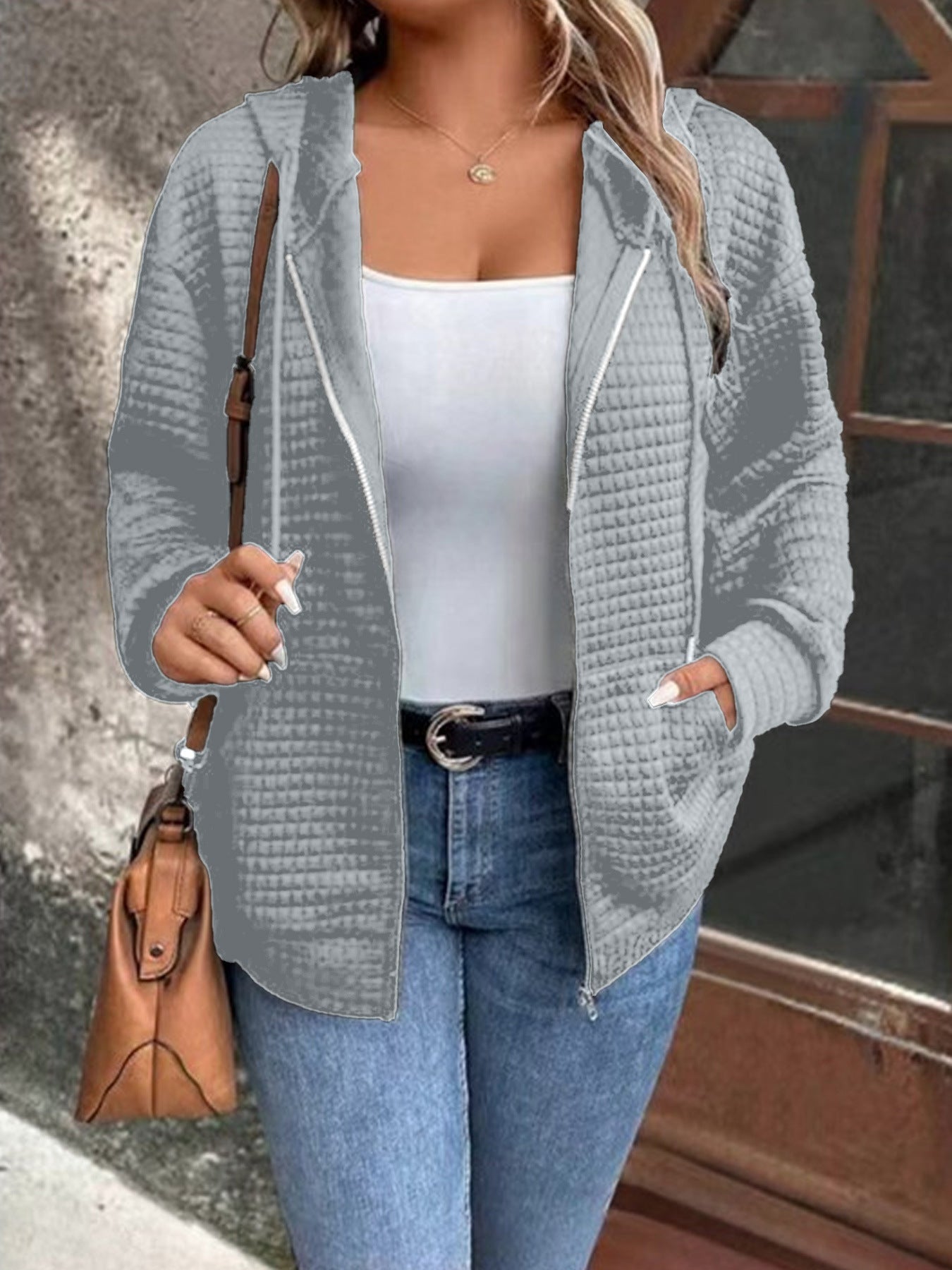 Women's hooded jacket in textured material, size S