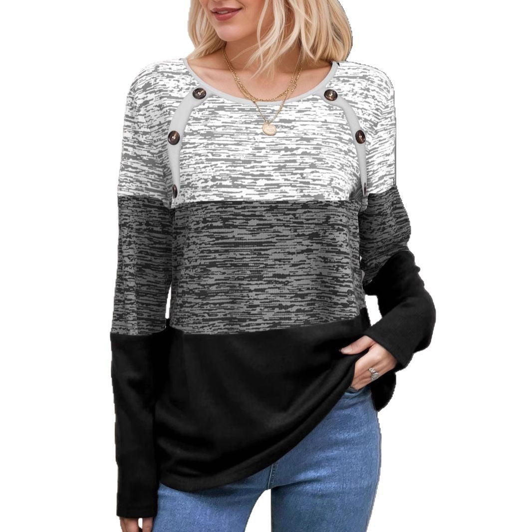 Damen Pullover mit dekorativen Knopfdetails und modernem Farbblock-Design GR