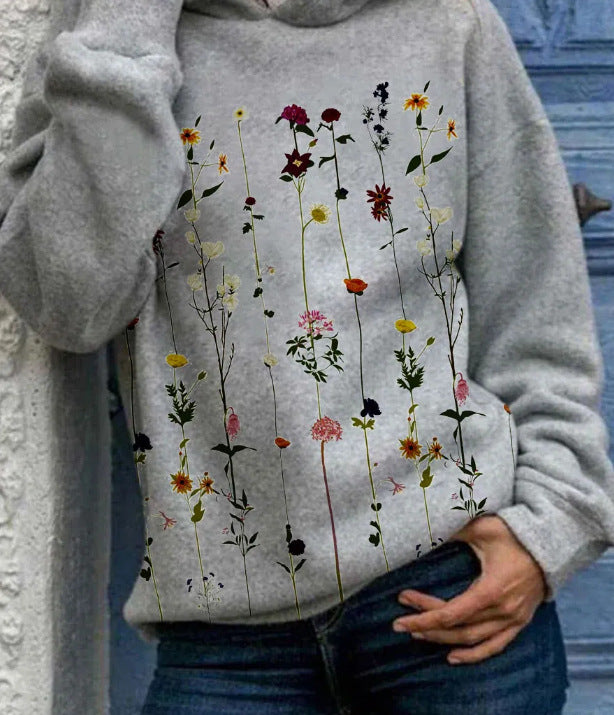 GR - Damen Kapuzenpullover mit floralem Print für einen lässigen Stil