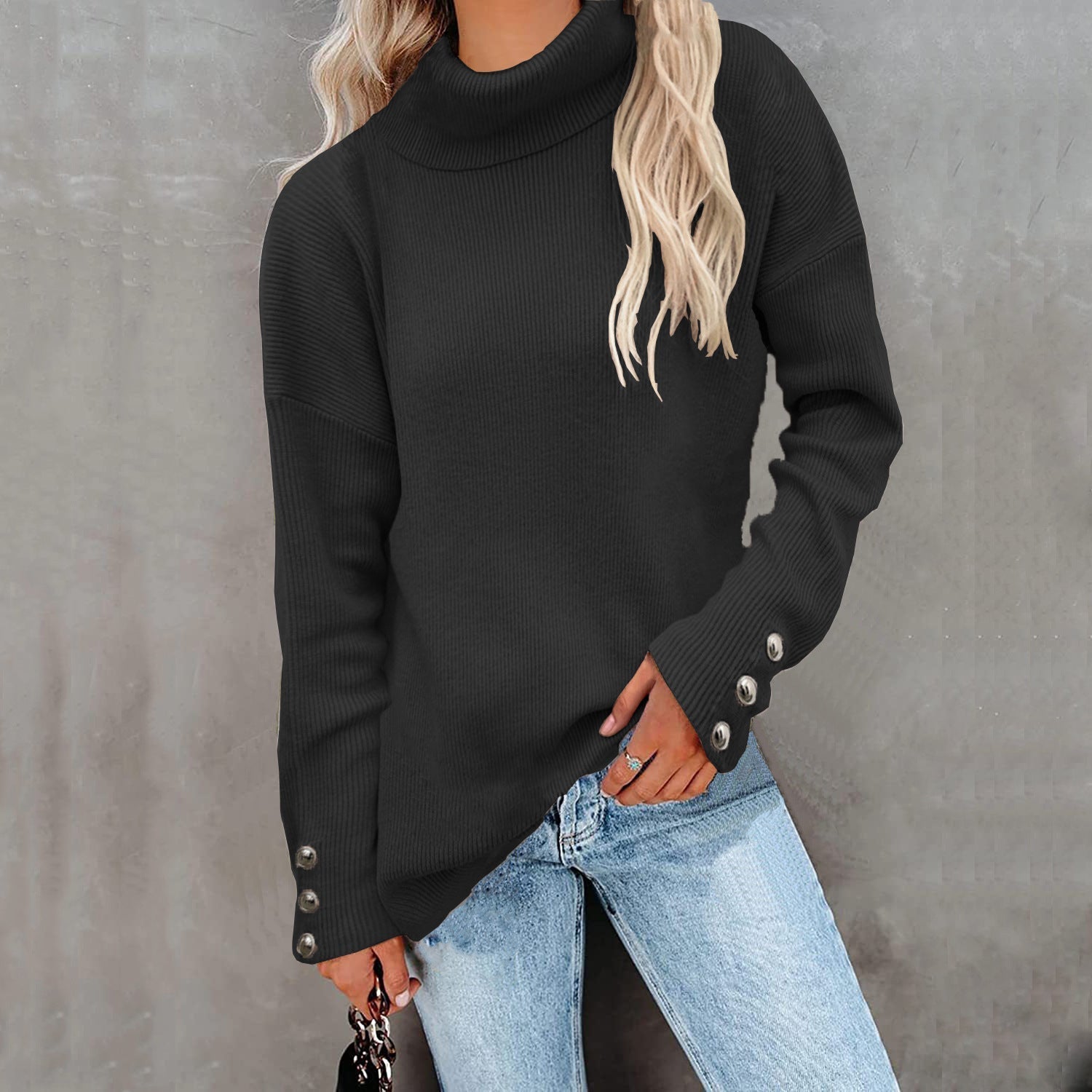 GR | Gestreifter Hoher Hals Strickpullover