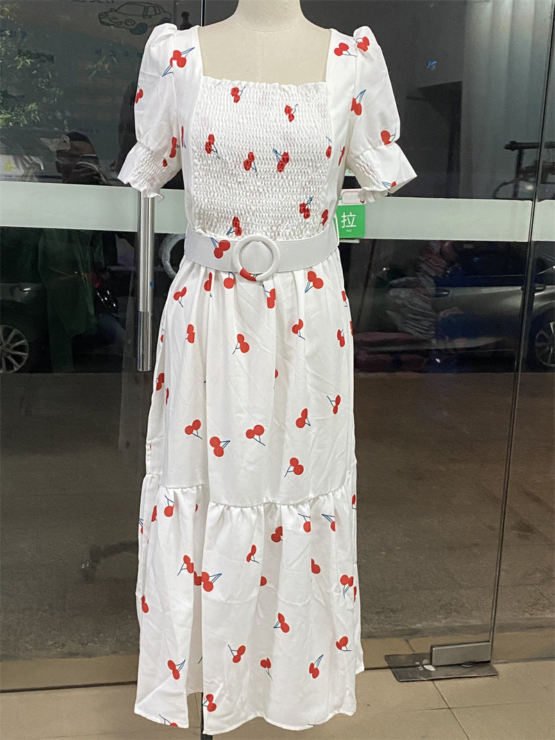 GR | Bedrucktes, taillenbetontes U-Ausschnitt Elegantes Kleid