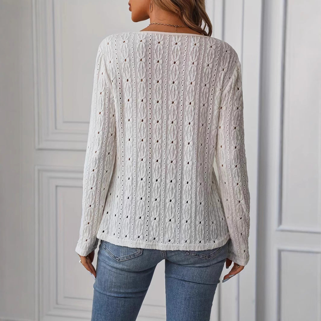 GR | Langarm Strickjacquard Knopfoberteil