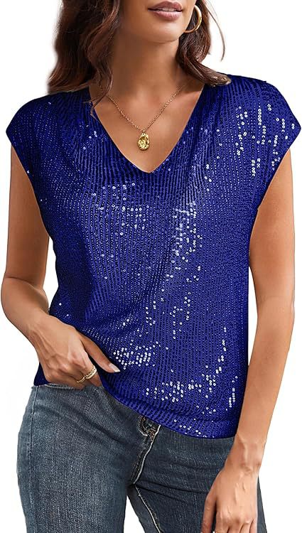 Women's glittery top with a V-neck and loose fit, size [size missing]