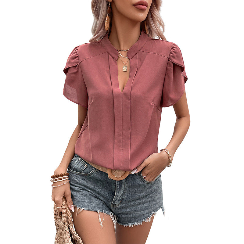 Damen Bluse mit eleganten Puffärmeln und v-förmigem Ausschnitt GR