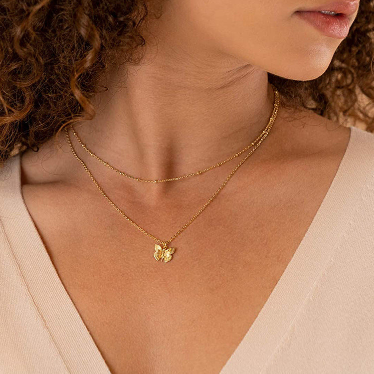 GR | Butterfly Pendant Layered Necklace