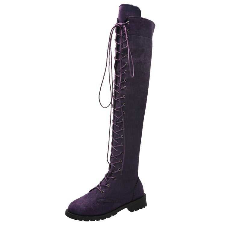 Women's over-the-knee boots with sophisticated lacing and robust sole, size GR