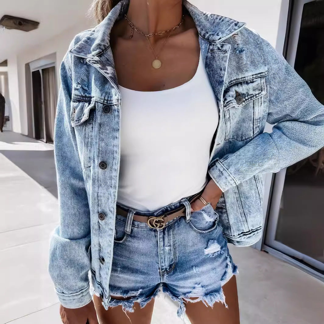 Damen Destroyed Denim-Shorts GR