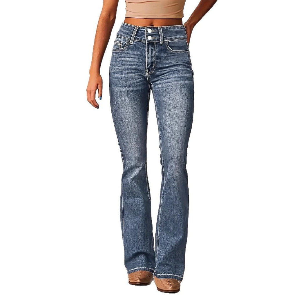 Damen Bootcut Jeans mit hohem Bundle und modischen Details GR
