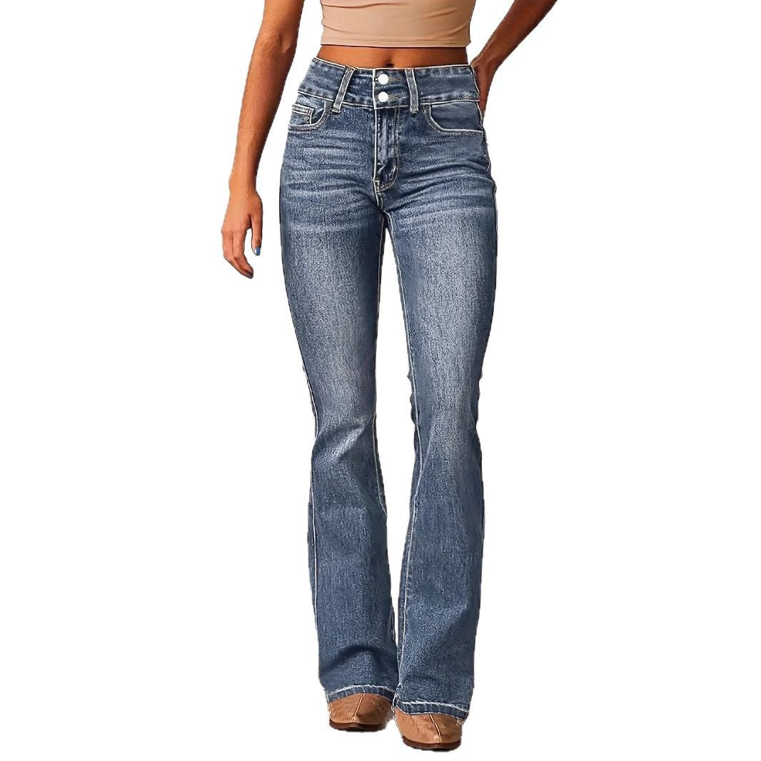 Damen Bootcut Jeans mit hohem Bundle und modischen Details GR