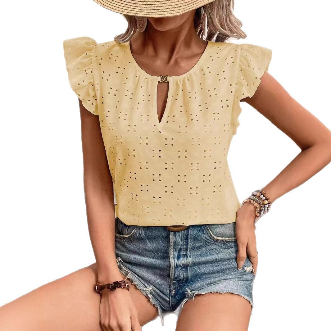 Damen Bluse mit Rüschendetails und Lochstickerei GR