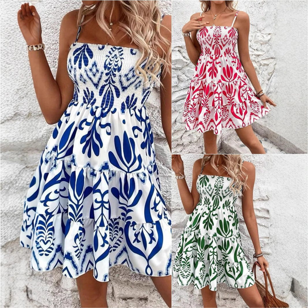 Women's airy midi dress with ruffles and floral pattern, size