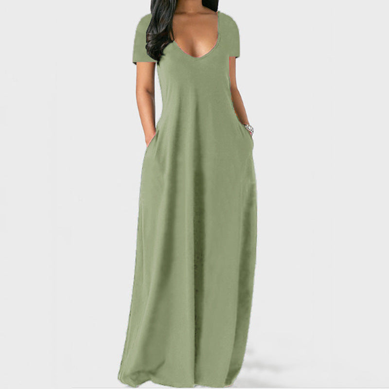 GR | U-neck short sleeve loose fit maxi dress