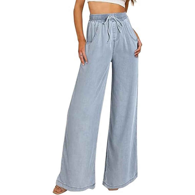 Women's wide-leg jeans with elasticated waistband and side pockets, size