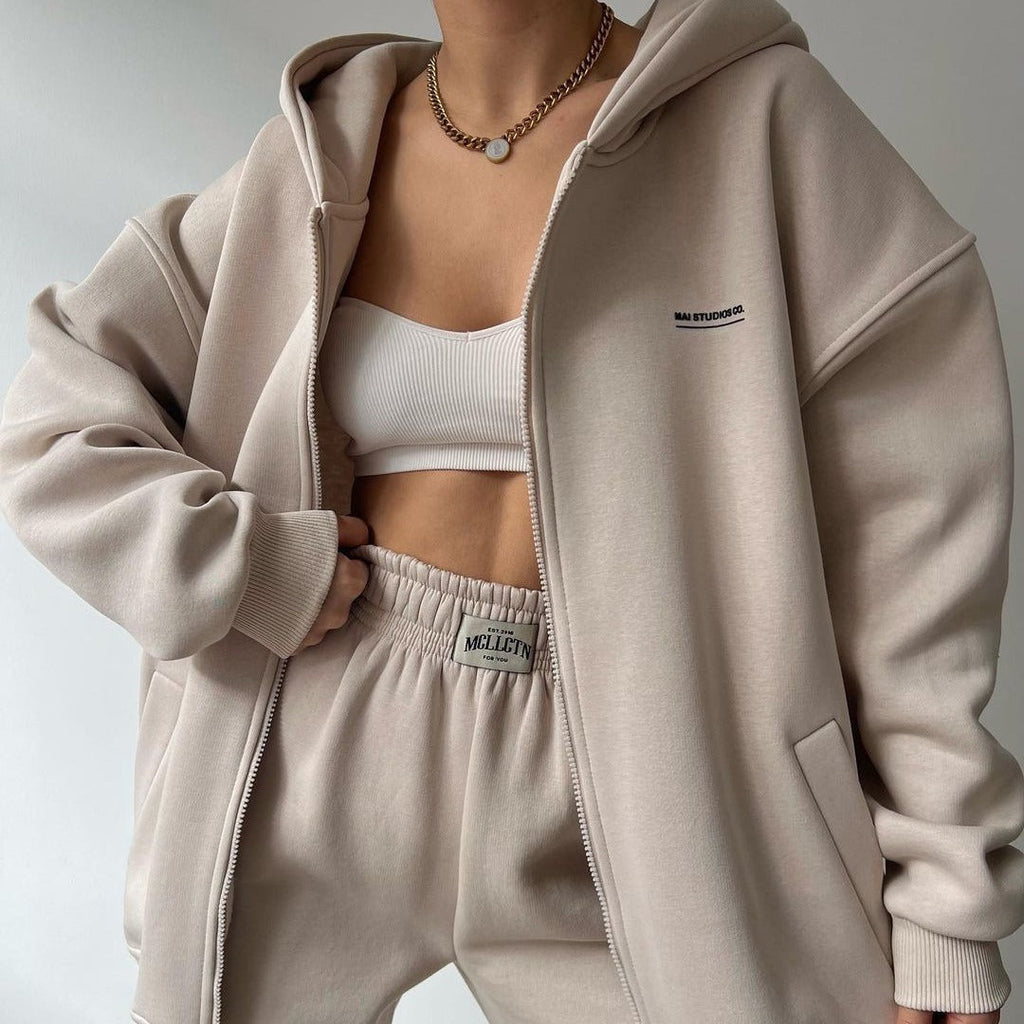 Damen lässiger Oversized Hoodie mit durchgehendem Reißverschluss und praktischen Kängurutaschen GR