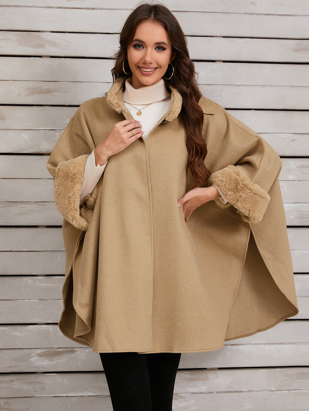 Damen Übergroße Umarmende Poncho mit Kuschelfutter GR