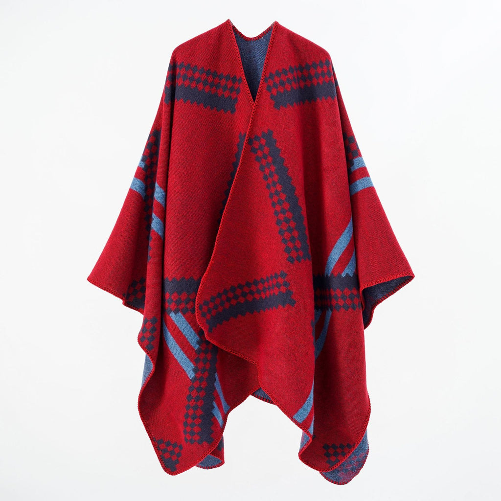 Women's wrap poncho with a modern geometric pattern and high-quality workmanship, size [size missing]