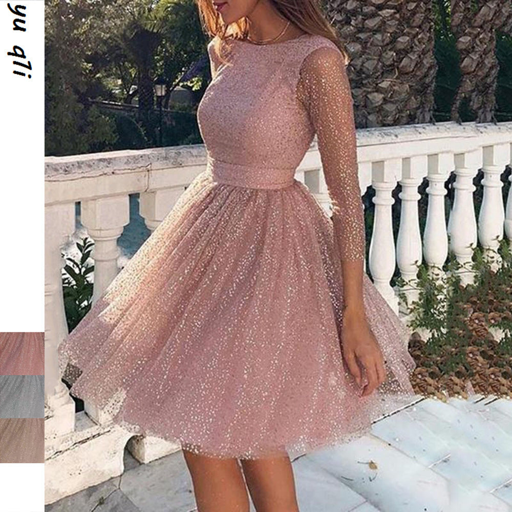 GR | Sexy Elegante Druck Mesh V-Ausschnitt Abendkleid Kleider