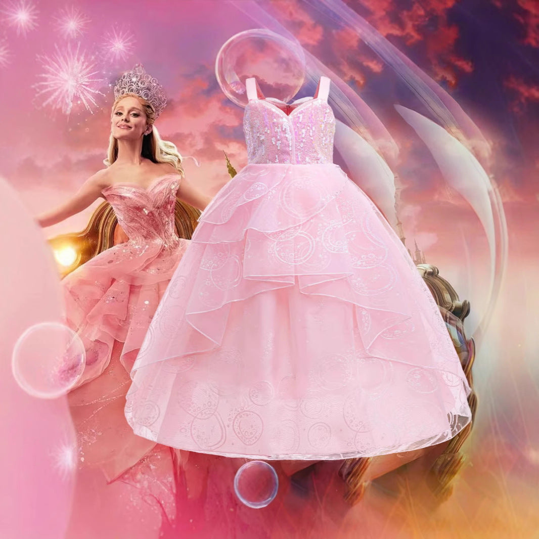 Glinda Cosplay Dress – Pink Princess Ball Gown for Girls (Wedding, Stage) Size